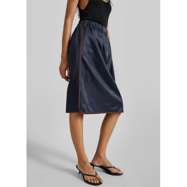 The Frankie Shop Munich Contrast Piping Midi Skirt - Navy - Oversized Minimalist Skirts in Blue - Shop at Luxury Shoes 