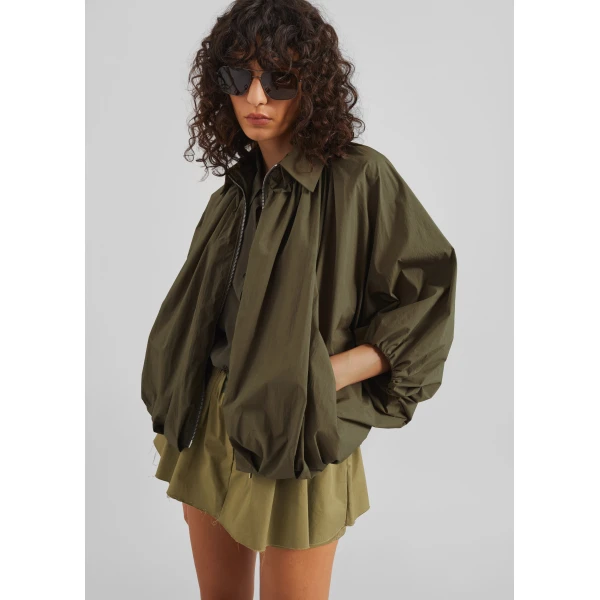 The Frankie Shop Murray Batwing Sleeve Balloon Jacket - Olive Brown - Oversized Minimalist Jackets in Beige - Shop at Luxury Shoes 