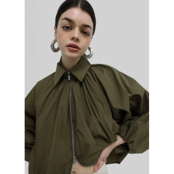 The Frankie Shop Murray Batwing Sleeve Balloon Jacket - Olive Brown - Oversized Minimalist Jackets in Beige - Shop at Luxury Shoes 
