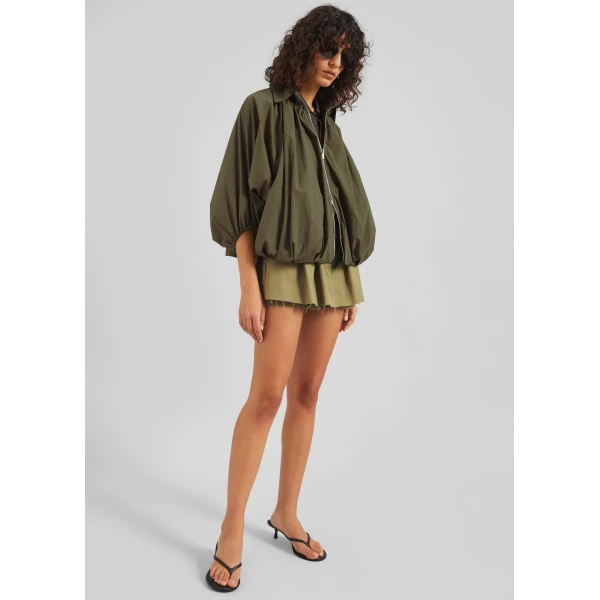 The Frankie Shop Murray Batwing Sleeve Balloon Jacket - Olive Brown - Oversized Minimalist Jackets in Beige - Shop at Luxury Shoes 