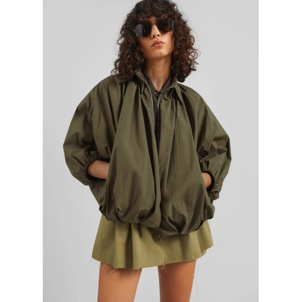 The Frankie Shop Murray Batwing Sleeve Balloon Jacket - Olive Brown - Oversized Minimalist Jackets in Beige - Shop at Luxury Shoes 
