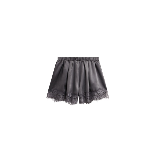 The Frankie Shop Mylah Satin Lace Trim Shorts - Slate Grey - Oversized Minimalist Shorts in Grey - Shop at Luxury Shoes 