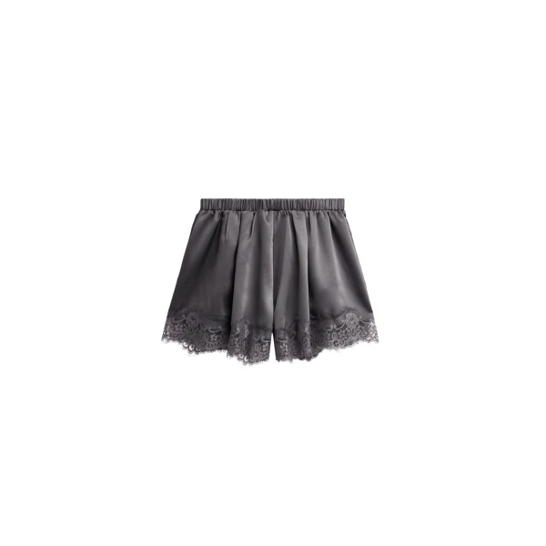 The Frankie Shop Mylah Satin Lace Trim Shorts – Slate Grey