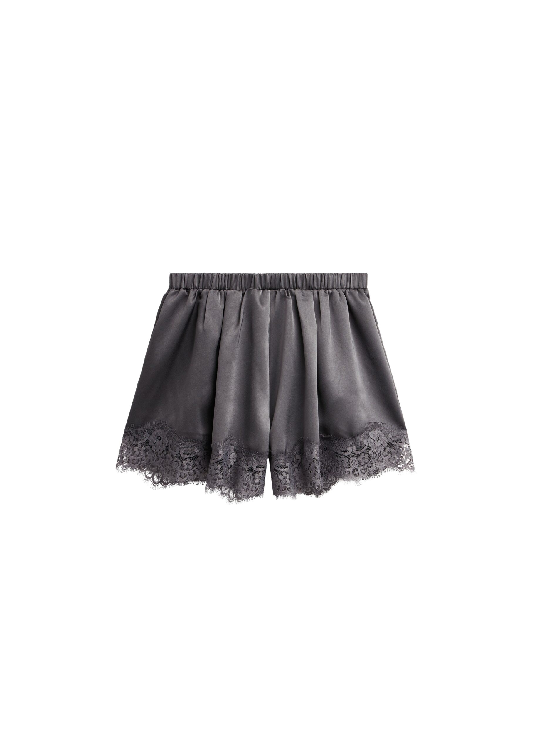 The Frankie Shop Mylah Satin Lace Trim Shorts – Slate Grey