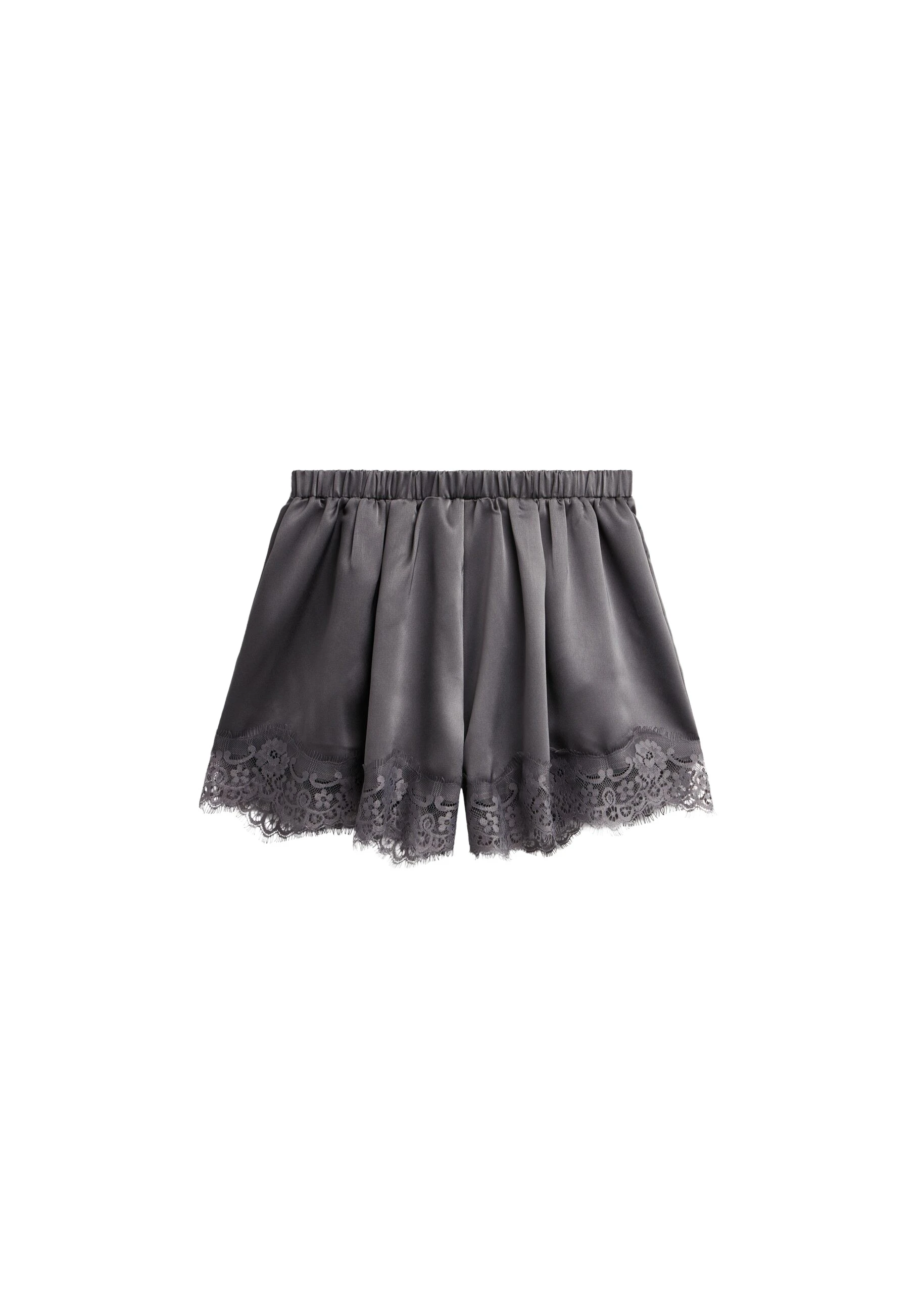 The Frankie Shop Mylah Satin Lace Trim Shorts – Slate Grey