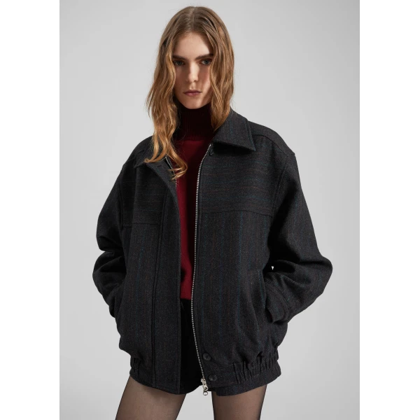 The Frankie Shop Natick Blouson Jacket – Charcoal Multi Stripe, view 2