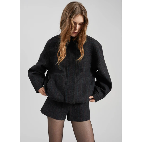 The Frankie Shop Natick Blouson Jacket – Charcoal Multi Stripe, view 3