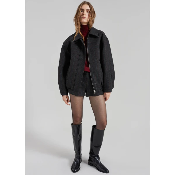 The Frankie Shop Natick Blouson Jacket – Charcoal Multi Stripe, view 4