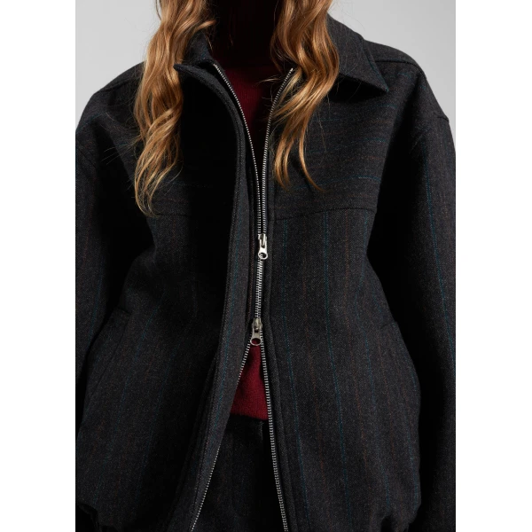 The Frankie Shop Natick Blouson Jacket – Charcoal Multi Stripe, view 5