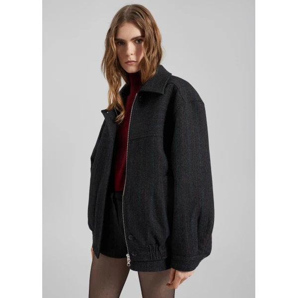 The Frankie Shop Natick Blouson Jacket – Charcoal Multi Stripe, view 6