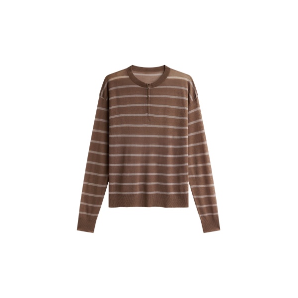 The Frankie Shop Nelas Knit Sheer Zip Pullover - Brown Stripe - Oversized Minimalist Knitwear in Multicolour - Shop at Luxury Shoes 
