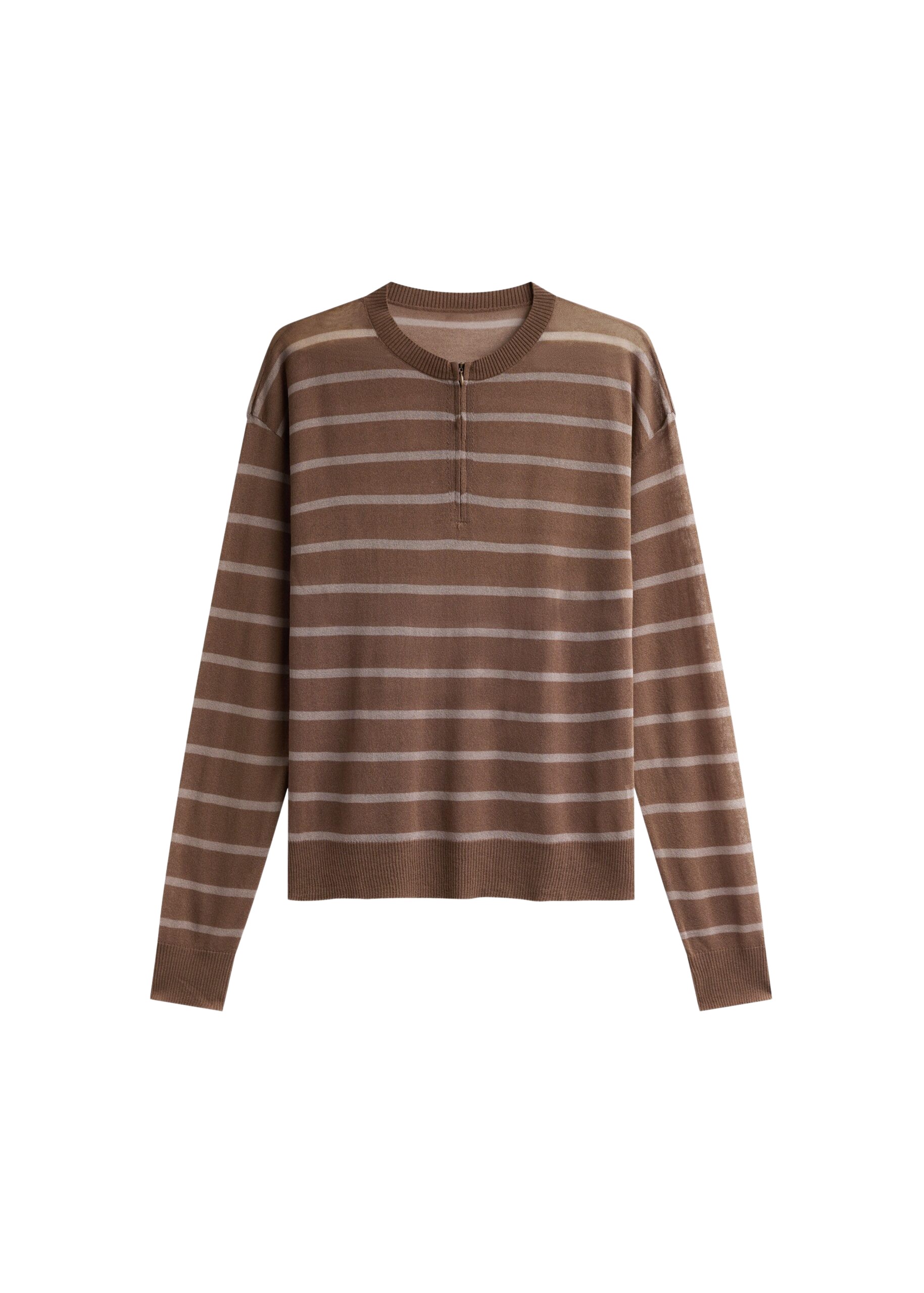 The Frankie Shop Nelas Knit Sheer Zip Pullover – Brown Stripe