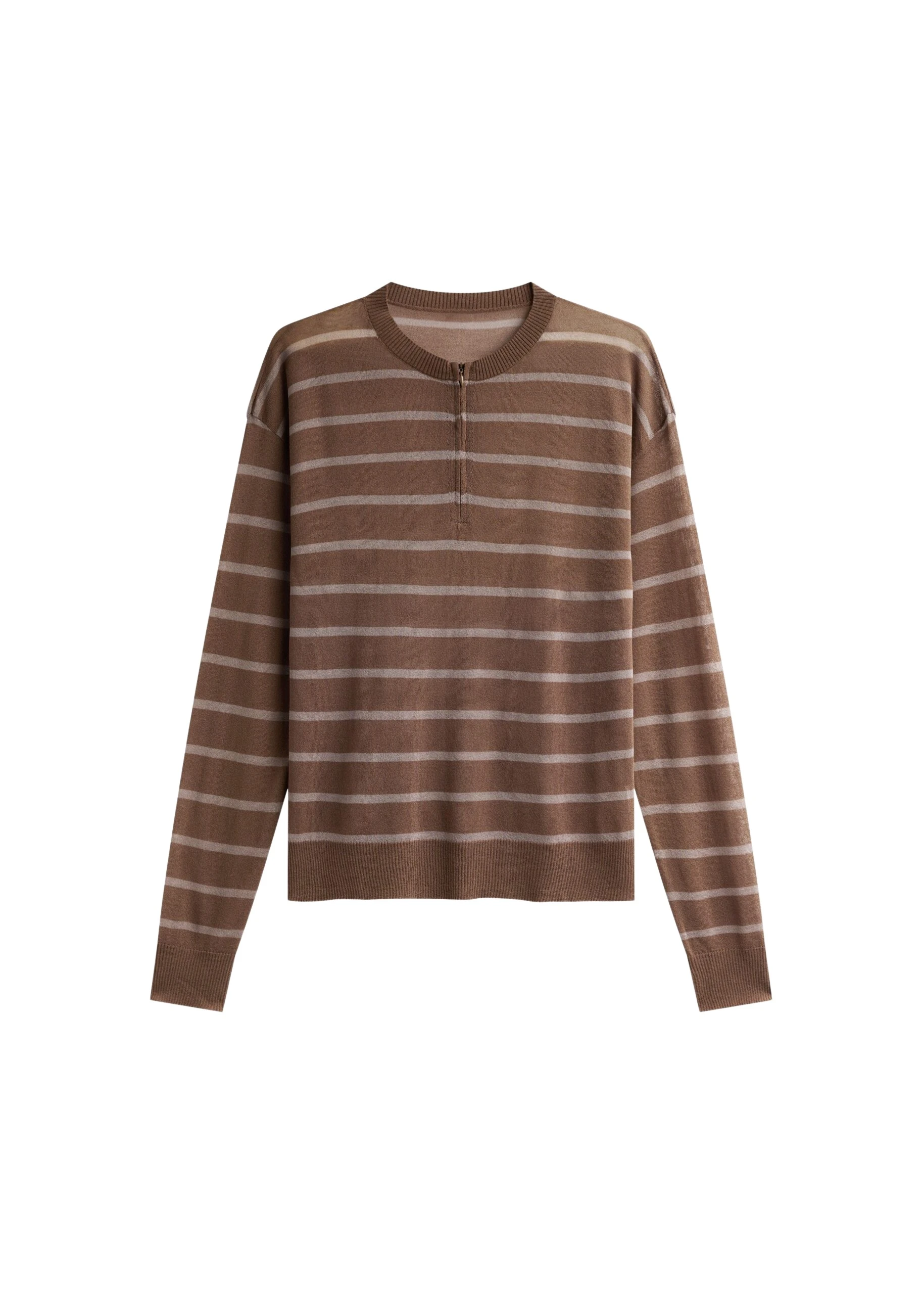 The-Frankie-Shop-Nelas-Knit-Sheer-Zip-Pullover-Brown-Stripe-coveti-scaled98307_nobg The Frankie Shop Nelas Knit Sheer Zip Pullover - Brown Stripe - Oversized Minimalist Knitwear in Multicolour - Shop at Luxury Shoes