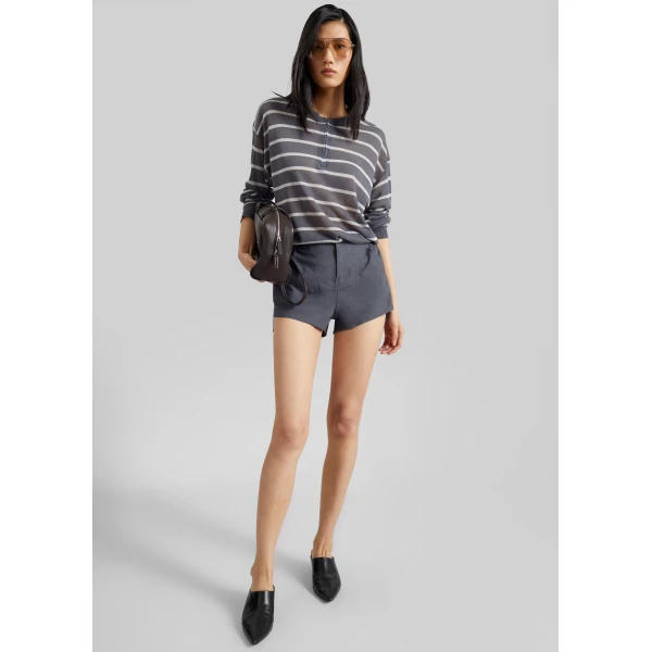 The Frankie Shop Nelas Knit Sheer Zip Pullover - Grey Stripe - Oversized Minimalist Knitwear in Multicolour - Shop at Luxury Shoes 