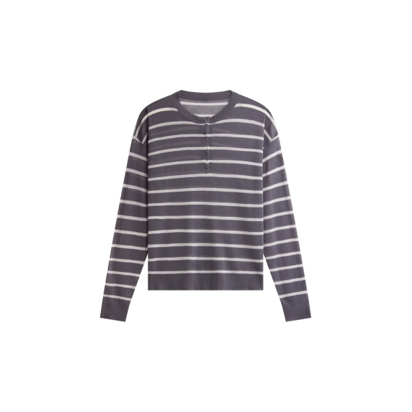 The Frankie Shop Nelas Knit Sheer Zip Pullover - Grey Stripe - Oversized Minimalist Knitwear in Multicolour - Shop at Luxury Shoes 