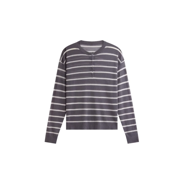 The Frankie Shop Nelas Knit Sheer Zip Pullover - Grey Stripe - Oversized Minimalist Knitwear in Multicolour - Shop at Luxury Shoes 
