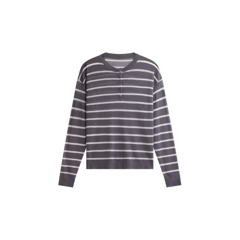 The Frankie Shop Nelas Knit Sheer Zip Pullover - Grey Stripe - Oversized Minimalist Knitwear in Multicolour - Shop at Luxury Shoes 