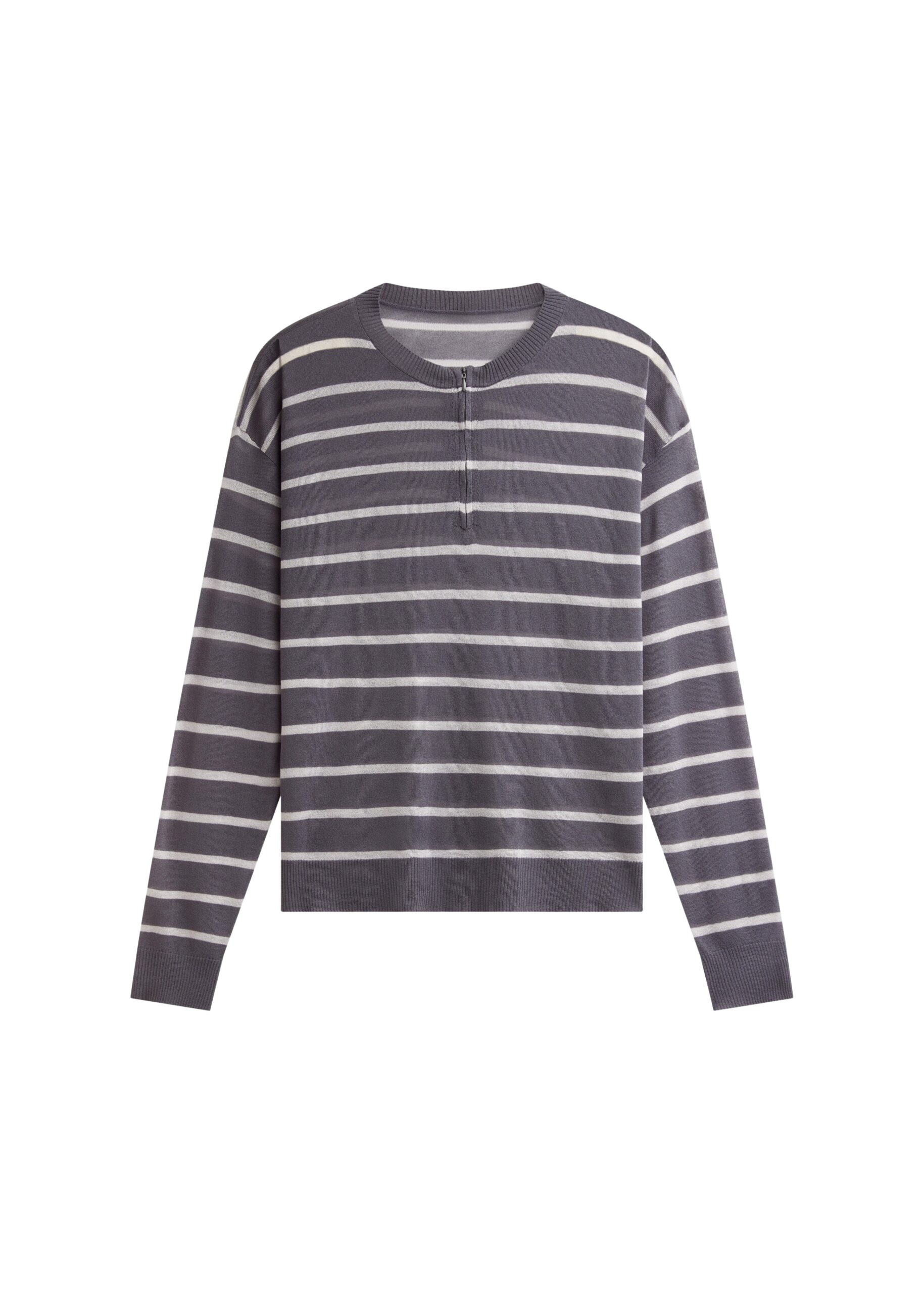 The Frankie Shop Nelas Knit Sheer Zip Pullover – Grey Stripe
