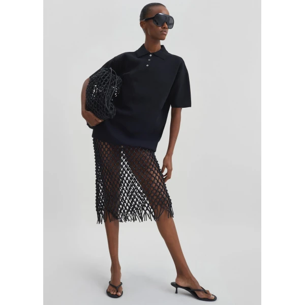 The Frankie Shop Nelaya Leather Macrame Skirt - Black - Oversized Minimalist Skirts in Black - Shop at Luxury Shoes 