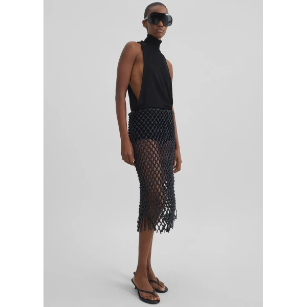 The Frankie Shop Nelaya Leather Macrame Skirt - Black - Oversized Minimalist Skirts in Black - Shop at Luxury Shoes 