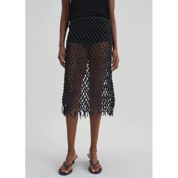 The Frankie Shop Nelaya Leather Macrame Skirt - Black - Oversized Minimalist Skirts in Black - Shop at Luxury Shoes 
