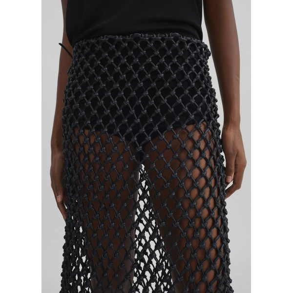 The Frankie Shop Nelaya Leather Macrame Skirt - Black - Oversized Minimalist Skirts in Black - Shop at Luxury Shoes 