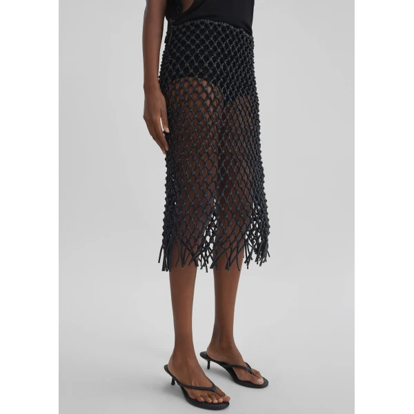 The Frankie Shop Nelaya Leather Macrame Skirt - Black - Oversized Minimalist Skirts in Black - Shop at Luxury Shoes 