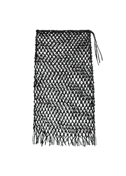 The Frankie Shop Nelaya Leather Macrame Skirt - Black - Oversized Minimalist Skirts in Black - Shop at Luxury Shoes 