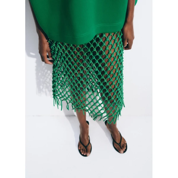 The Frankie Shop Nelaya Leather Macrame Skirt - Emerald - Oversized Minimalist Skirts in Green - Shop at Luxury Shoes 
