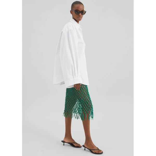The Frankie Shop Nelaya Leather Macrame Skirt - Emerald - Oversized Minimalist Skirts in Green - Shop at Luxury Shoes 