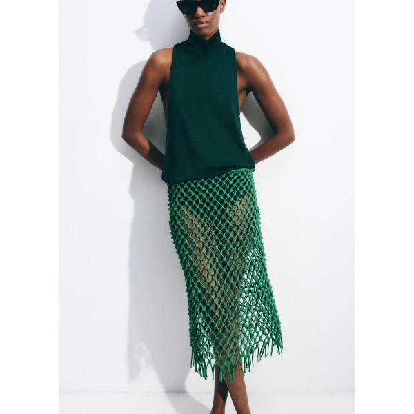 The Frankie Shop Nelaya Leather Macrame Skirt - Emerald - Oversized Minimalist Skirts in Green - Shop at Luxury Shoes 