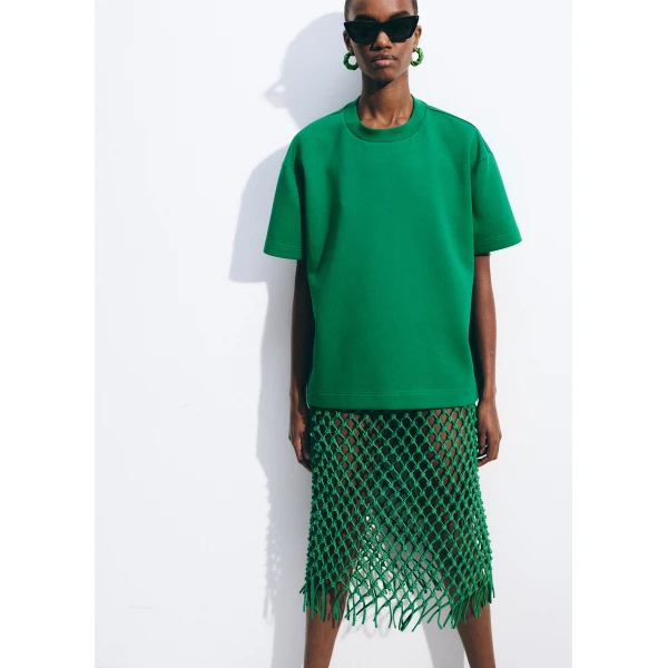 The Frankie Shop Nelaya Leather Macrame Skirt - Emerald - Oversized Minimalist Skirts in Green - Shop at Luxury Shoes 