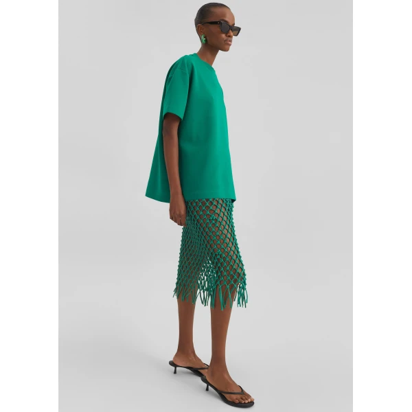 The Frankie Shop Nelaya Leather Macrame Skirt - Emerald - Oversized Minimalist Skirts in Green - Shop at Luxury Shoes 