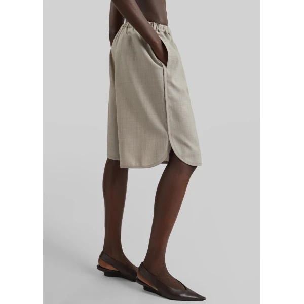 The Frankie Shop Nelis Suiting Bermuda Shorts - Beige Melange - Oversized Minimalist Shorts in Beige - Shop at Luxury Shoes 