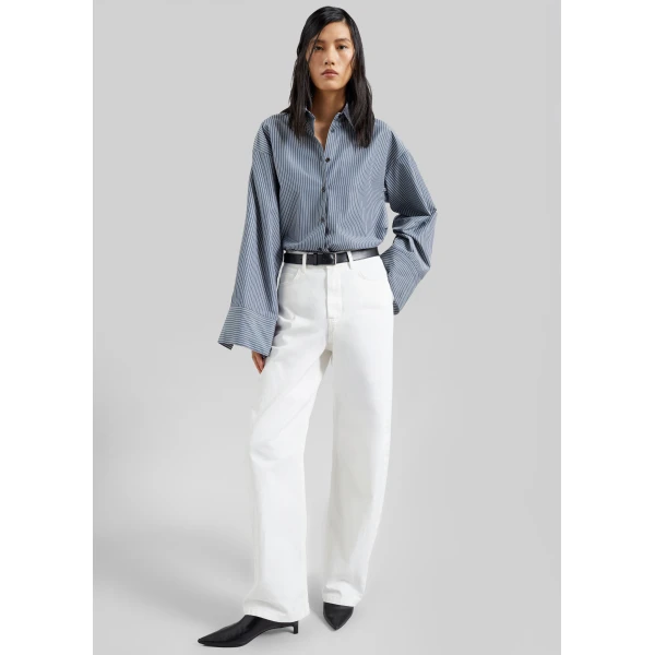 The Frankie Shop Nelton Barrel Leg Jeans - White - Oversized Minimalist Pants in White - Shop at Luxury Shoes 