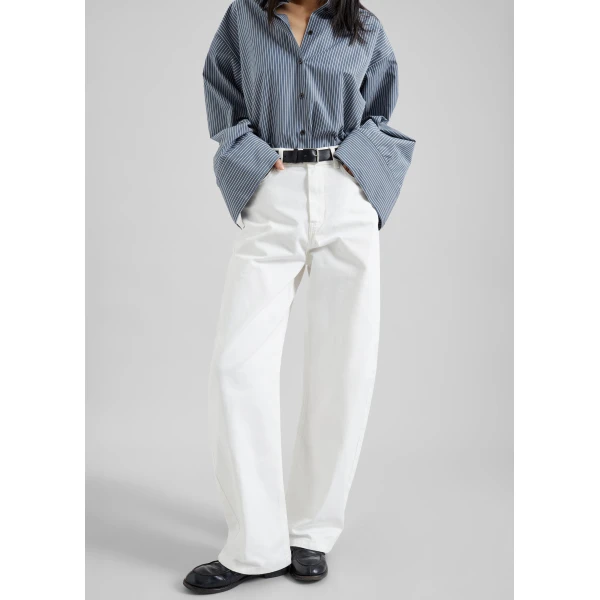 The Frankie Shop Nelton Barrel Leg Jeans - White - Oversized Minimalist Pants in White - Shop at Luxury Shoes 
