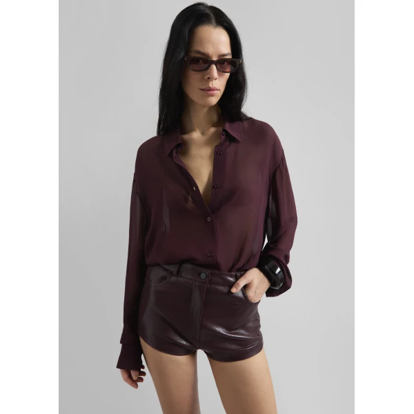 The Frankie Shop Nevis Faux Leather Hot Pants - Burgundy - Oversized Minimalist Shorts in Red - Shop at Luxury Shoes 
