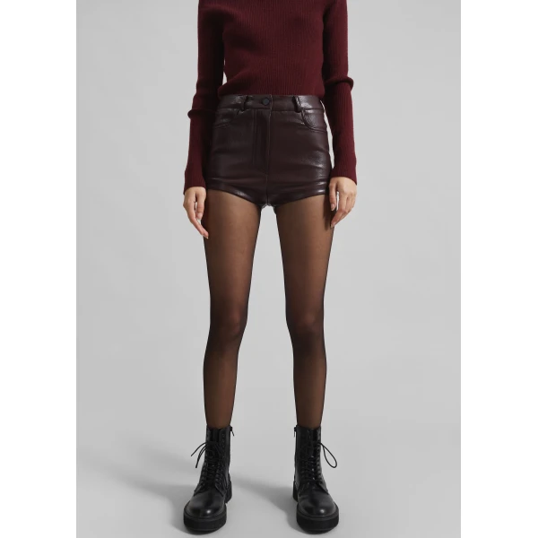 The Frankie Shop Nevis Faux Leather Hot Pants - Burgundy - Oversized Minimalist Shorts in Red - Shop at Luxury Shoes 