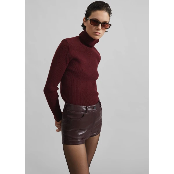 The Frankie Shop Nevis Faux Leather Hot Pants - Burgundy - Oversized Minimalist Shorts in Red - Shop at Luxury Shoes 