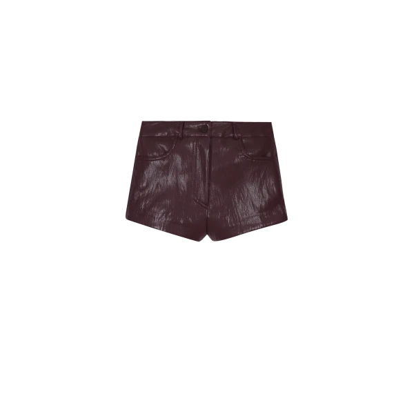 The Frankie Shop Nevis Faux Leather Hot Pants - Burgundy - Oversized Minimalist Shorts in Red - Shop at Luxury Shoes 