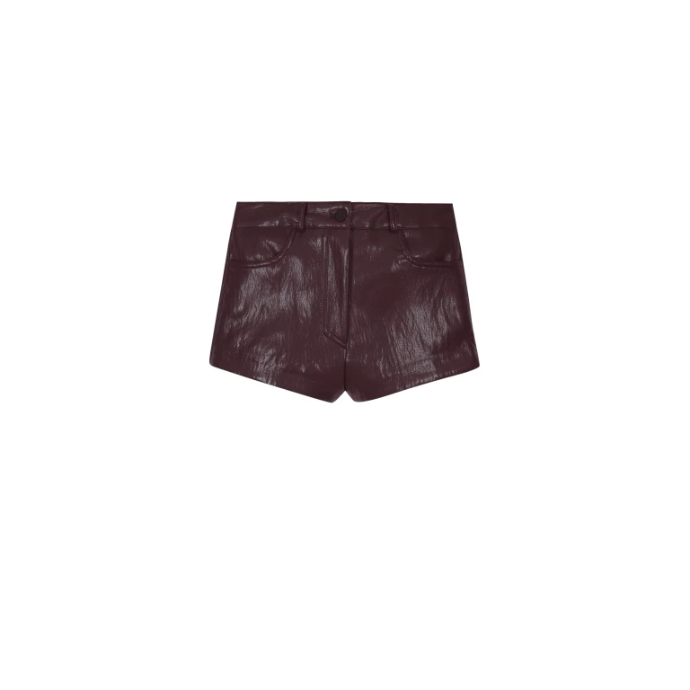 The Frankie Shop Nevis Faux Leather Hot Pants - Burgundy - Oversized Minimalist Shorts in Red - Shop at Luxury Shoes 