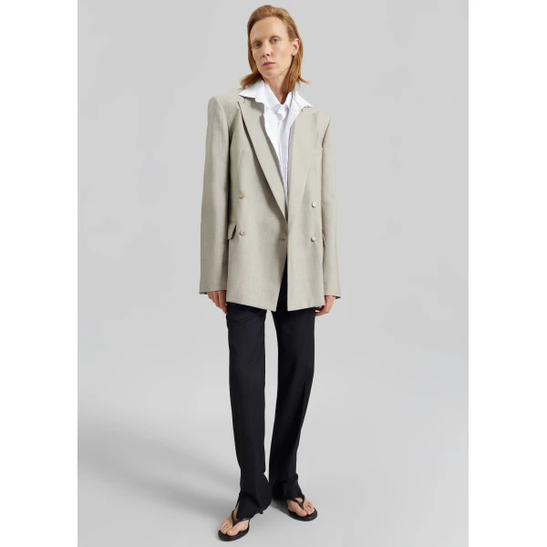 The Frankie Shop Newark Double Breasted Blazer - Beige Melange - Oversized Minimalist Jackets in Beige - Shop at Luxury Shoes 