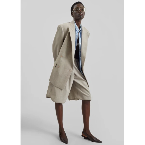 The Frankie Shop Newark Double Breasted Blazer - Beige Melange - Oversized Minimalist Jackets in Beige - Shop at Luxury Shoes 
