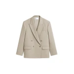 The Frankie Shop Newark Double Breasted Blazer - Beige Melange - Oversized Minimalist Jackets in Beige - Shop at Luxury Shoes 