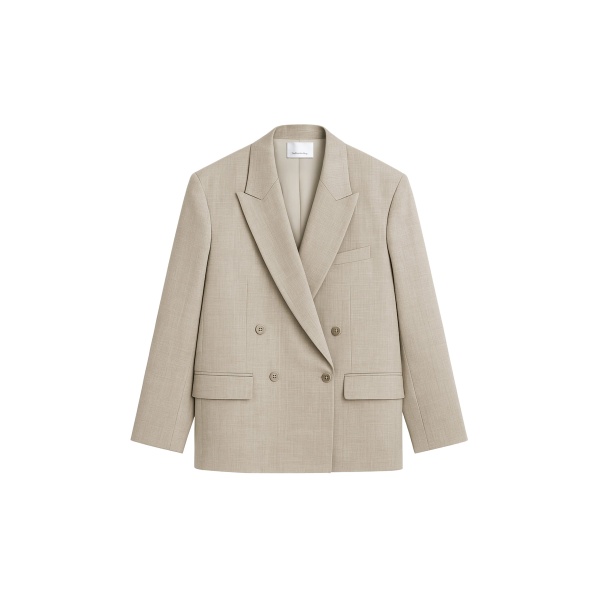 The Frankie Shop Newark Double Breasted Blazer - Beige Melange - Oversized Minimalist Jackets in Beige - Shop at Luxury Shoes 