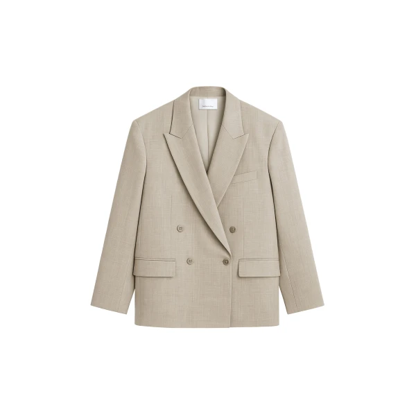 The Frankie Shop Newark Double Breasted Blazer - Beige Melange - Oversized Minimalist Jackets in Beige - Shop at Luxury Shoes 