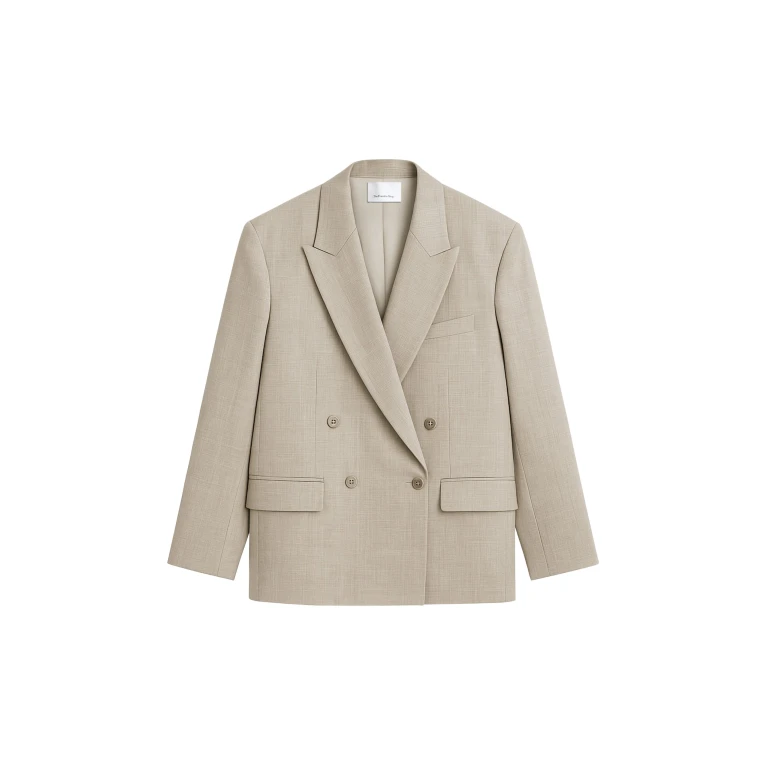 The Frankie Shop Newark Double Breasted Blazer - Beige Melange - Oversized Minimalist Jackets in Beige - Shop at Luxury Shoes 