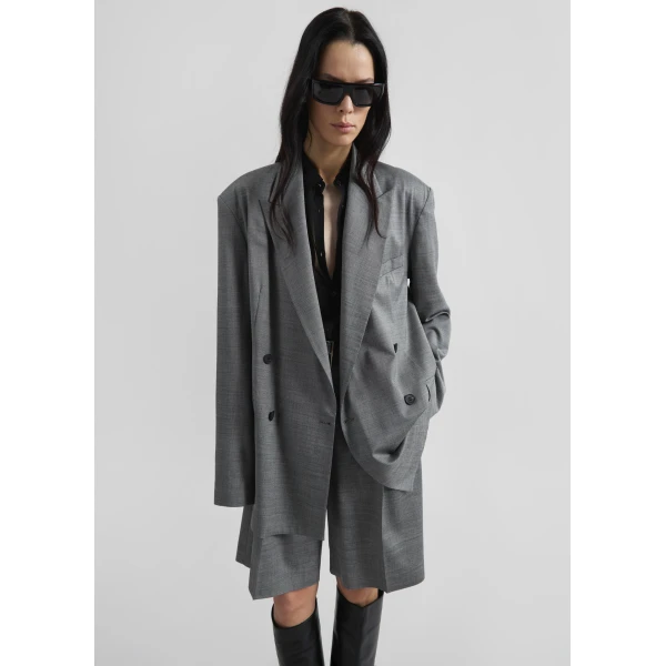 The Frankie Shop Newark Double Breasted Blazer - Grey Melange - Oversized Minimalist Jackets in Grey - Shop at Luxury Shoes 