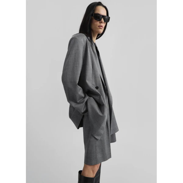 The Frankie Shop Newark Double Breasted Blazer - Grey Melange - Oversized Minimalist Jackets in Grey - Shop at Luxury Shoes 
