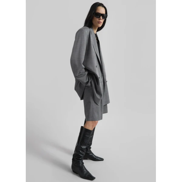 The Frankie Shop Newark Double Breasted Blazer - Grey Melange - Oversized Minimalist Jackets in Grey - Shop at Luxury Shoes 